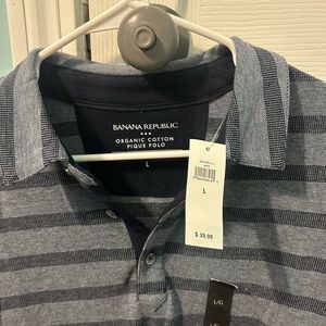 NWT Banana Republic Blue and Gray Polo Shirt Classic Knit Stripes